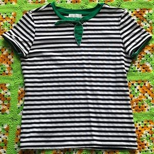 French Beatnik Style Striped Tie Top